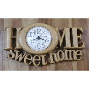 Vintage Wall Clock "Home Sweet Home" By Burwood 1970's Natural Wood Color WORKS